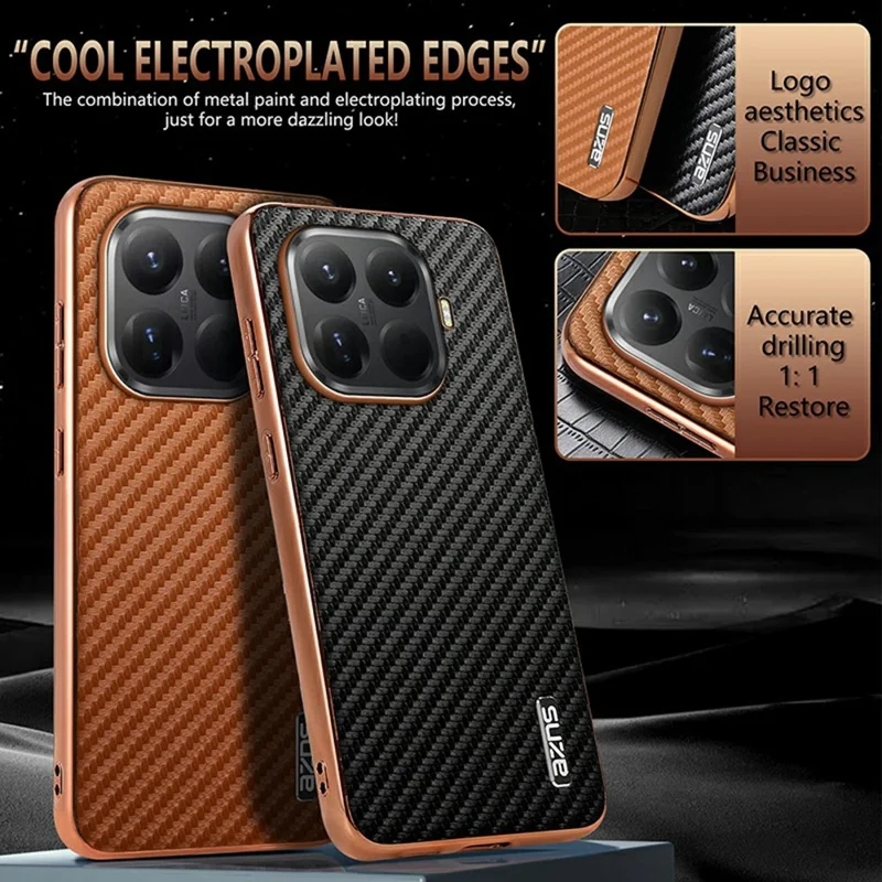 AZNS voor Xiaomi 15T Pro hoesje, elektrolytisch gekleurd koolstofvezelstructuur PU + TPU telefoonhoes - Zwart