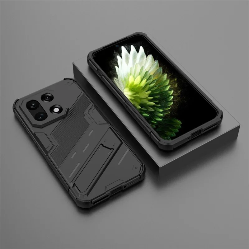 For OnePlus 15 5G Case PC + TPU Shockproof Phone Cover with Kickstand - Black