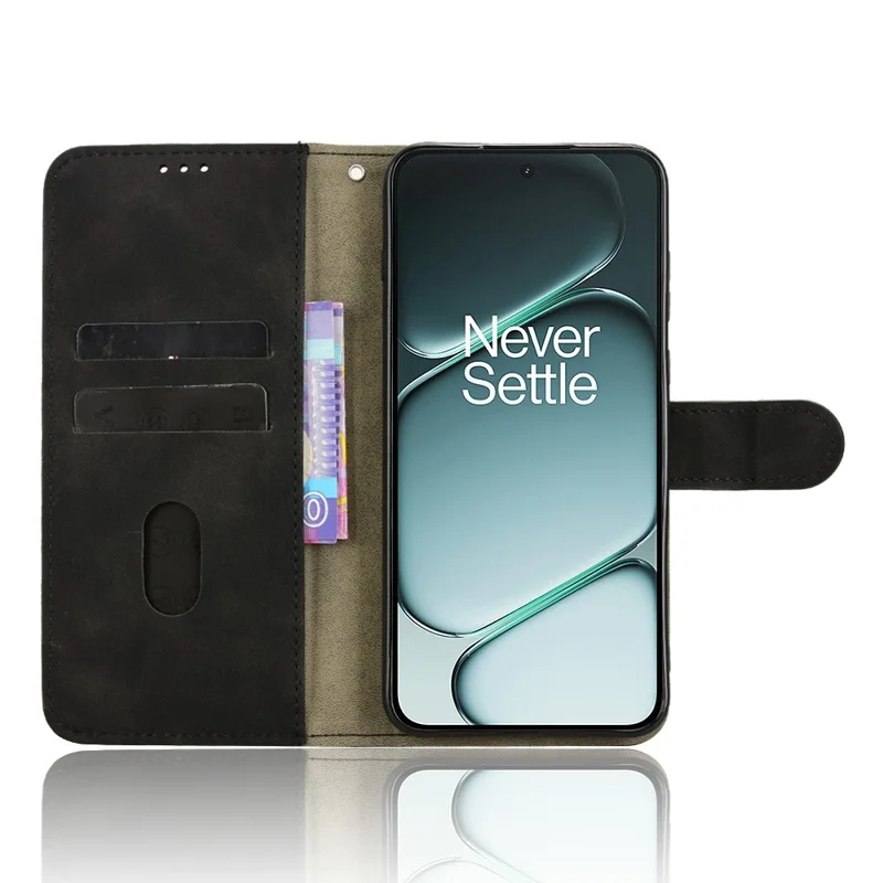 For OnePlus 15R 5G / Ace 6T 5G / Ace 6 5G Leather Case Skin Feel Anti Drop Wallet Flip Phone Cover - Black