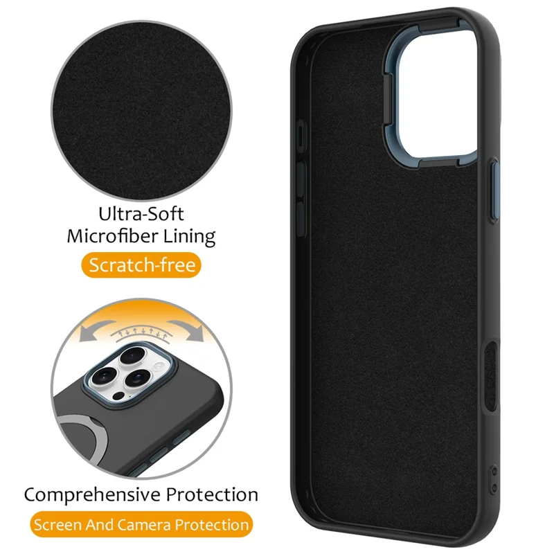For iPhone 16 Pro Case Compatible with MagSafe Rotating Ring Kickstand TPU + PC Phone Back Cover - Black