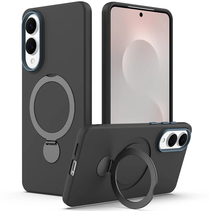 Étui Samsung Galaxy S25 Edge Compatible avec MagSafe Anneau Rotatif Support de Béquille TPU + Couvercle Arrière PC - Noir