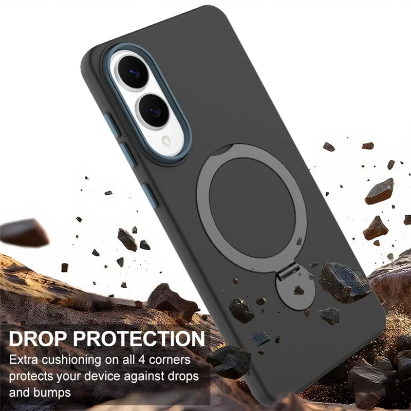 Étui Samsung Galaxy S25 Edge Compatible avec MagSafe Anneau Rotatif Support de Béquille TPU + Couvercle Arrière PC - Noir