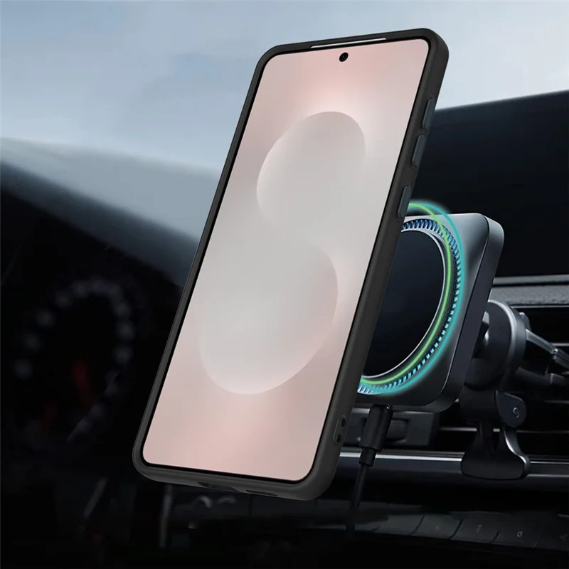 Étui Samsung Galaxy S25 Edge Compatible avec MagSafe Anneau Rotatif Support de Béquille TPU + Couvercle Arrière PC - Noir