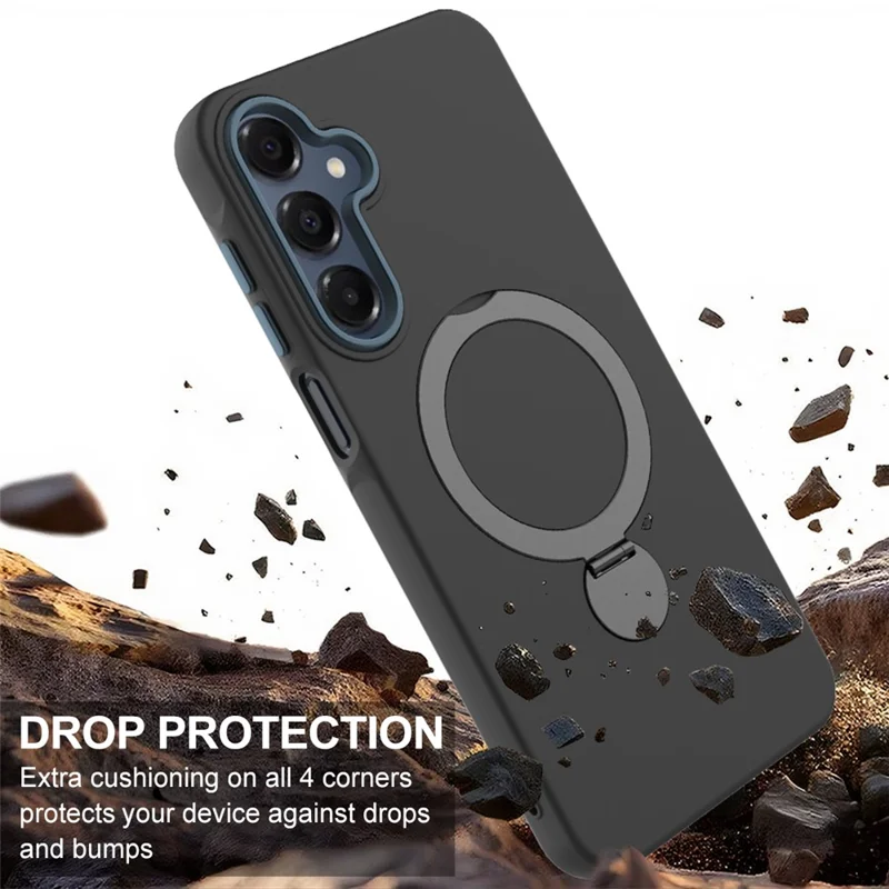 Obudowa do Samsung Galaxy A16 5G / 4G z kompatybilnością z MagSafe, obracającym się metalowym uchwytem, tylna pokrywa TPU + PC - Czarny