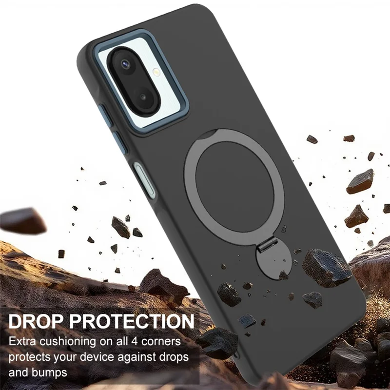 Phone Case For Samsung Galaxy M07 4G  /  A07 4G  /  F07 4G Magnetic Case Rotating Ring Kickstand TPU + PC Back Cover - Black