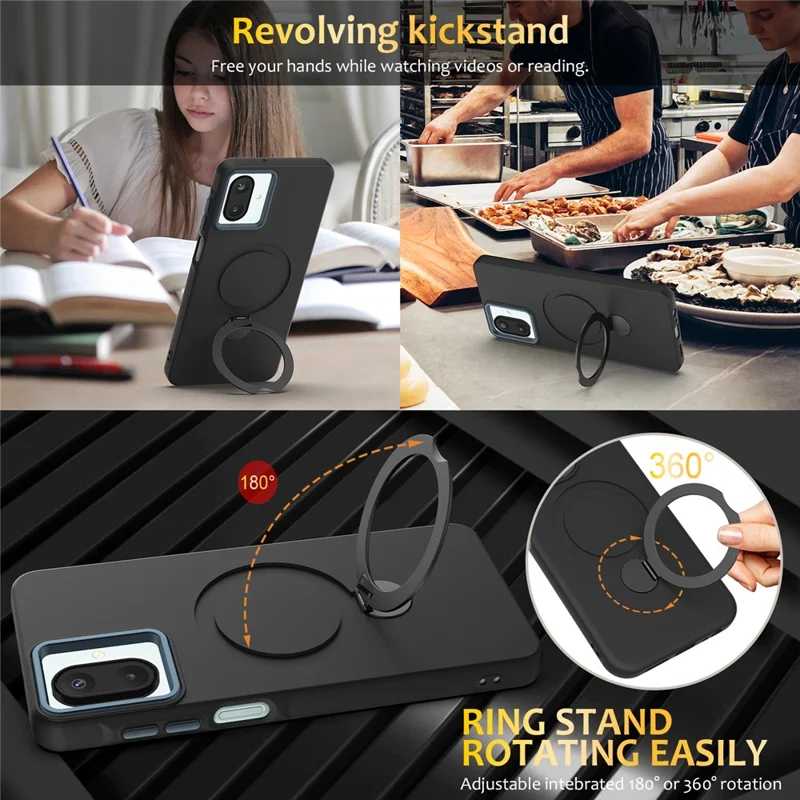 Phone Case For Samsung Galaxy M07 4G  /  A07 4G  /  F07 4G Magnetic Case Rotating Ring Kickstand TPU + PC Back Cover - Black