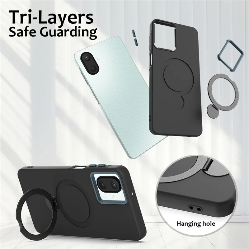 Phone Case For Samsung Galaxy M07 4G  /  A07 4G  /  F07 4G Magnetic Case Rotating Ring Kickstand TPU + PC Back Cover - Black