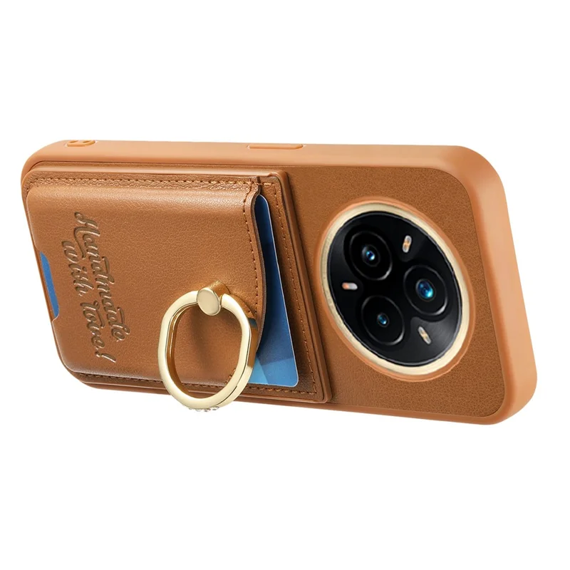 Voor Realme 14 Pro 5G hoesje met kaarthouder, strassringhouder, standaard, lederen achterkant telefoonhoes - Bruin