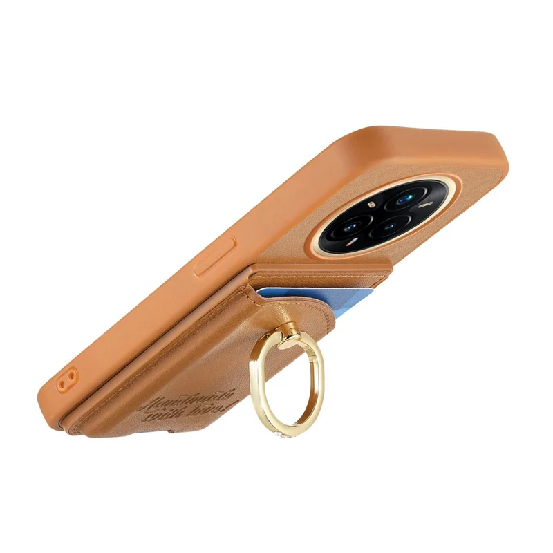 Voor Realme 14 Pro 5G hoesje met kaarthouder, strassringhouder, standaard, lederen achterkant telefoonhoes - Bruin