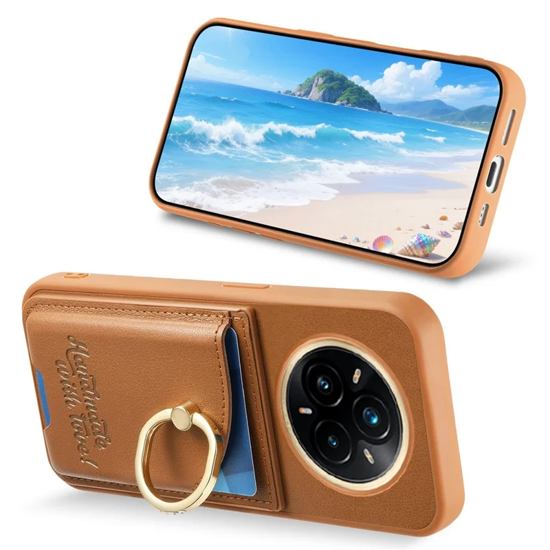 Voor Realme 14 Pro 5G hoesje met kaarthouder, strassringhouder, standaard, lederen achterkant telefoonhoes - Bruin