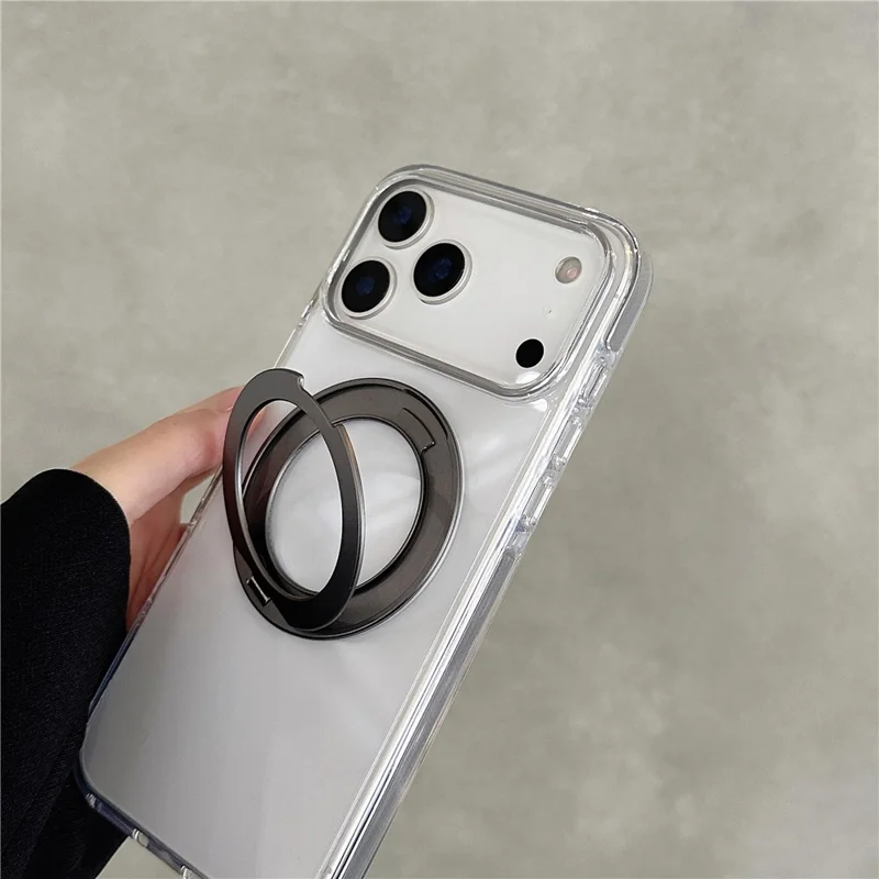 Capa Transparente Crystal Clear Compatível com iPhone 17 Pro Max MagSafe TPU Acrílico PC com Suporte - Preto