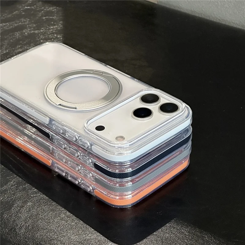 Capa Transparente Crystal Clear Compatível com iPhone 17 Pro Max MagSafe TPU Acrílico PC com Suporte - Preto