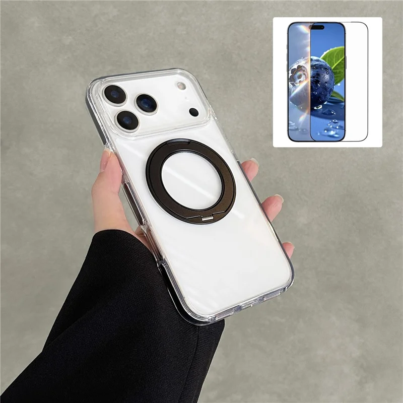 Coque transparente compatible avec iPhone 17 Pro avec MagSafe, étui de protection en TPU et PC avec support, film de protection d'écran inclus - Noir