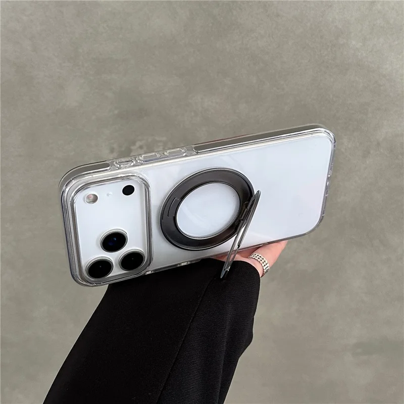 Coque transparente compatible avec iPhone 17 Pro avec MagSafe, étui de protection en TPU et PC avec support, film de protection d'écran inclus - Noir