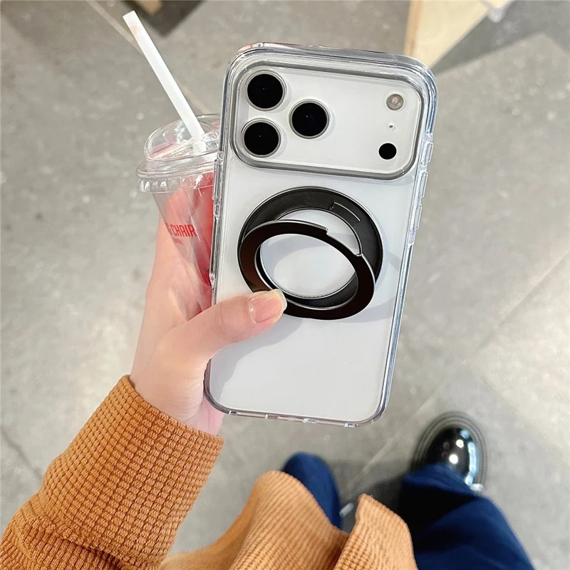 Coque transparente compatible avec iPhone 17 Pro avec MagSafe, étui de protection en TPU et PC avec support, film de protection d'écran inclus - Noir