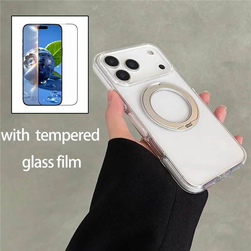Coque transparente compatible avec iPhone 17 Pro avec MagSafe, étui de protection en TPU et PC avec support, film de protection d'écran inclus - Noir