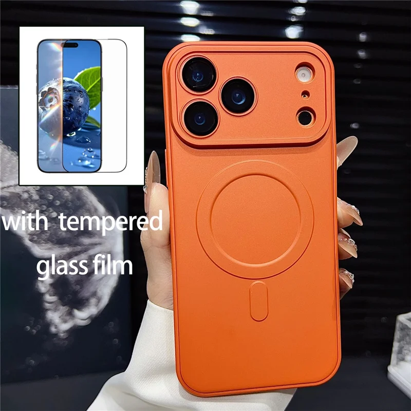 iPhone 17 Pro Hülle kompatibel mit MagSafe, präzise Ausschnitte, einfarbige Handyhülle mit Displayschutz - Orange