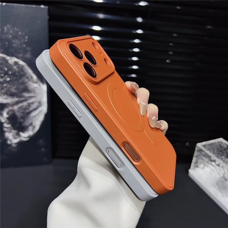 iPhone 17 Pro Hülle kompatibel mit MagSafe, präzise Ausschnitte, einfarbige Handyhülle mit Displayschutz - Orange