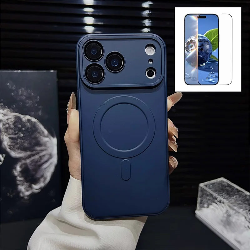 For iPhone 17 Pro Case Compatible with MagSafe Precise Cutouts Solid Color Phone Cover with Screen Protector - Blue