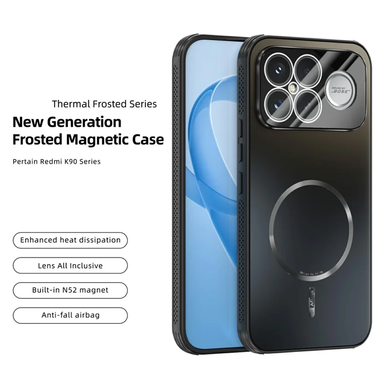 ABEEL Для Xiaomi Redmi K90 Pro Max 5G Чехол Совместимый с MagSafe TPU PC Охлаждение Матовая Задняя Крышка Телефона с Пленкой Для Линзы - Черный