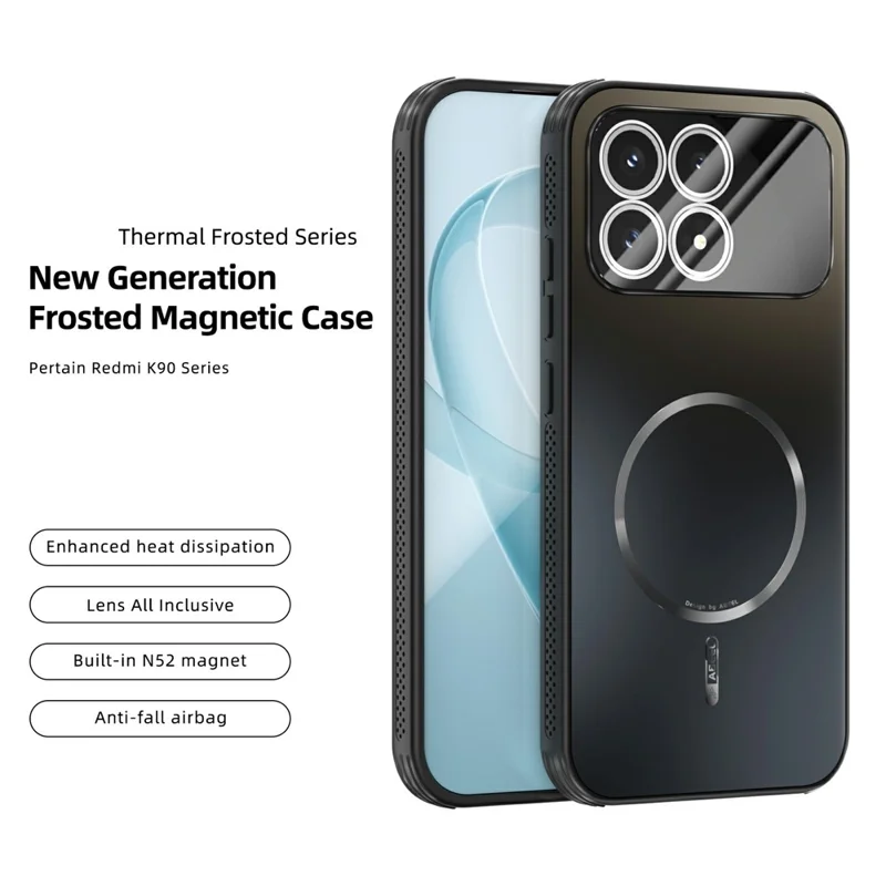 ABEEL Para Xiaomi Redmi K90 5G Capa Compatível com MagSafe Capa Traseira de Telefone Mate de Resfriamento de PC TPU com Filme de Lente - Preto