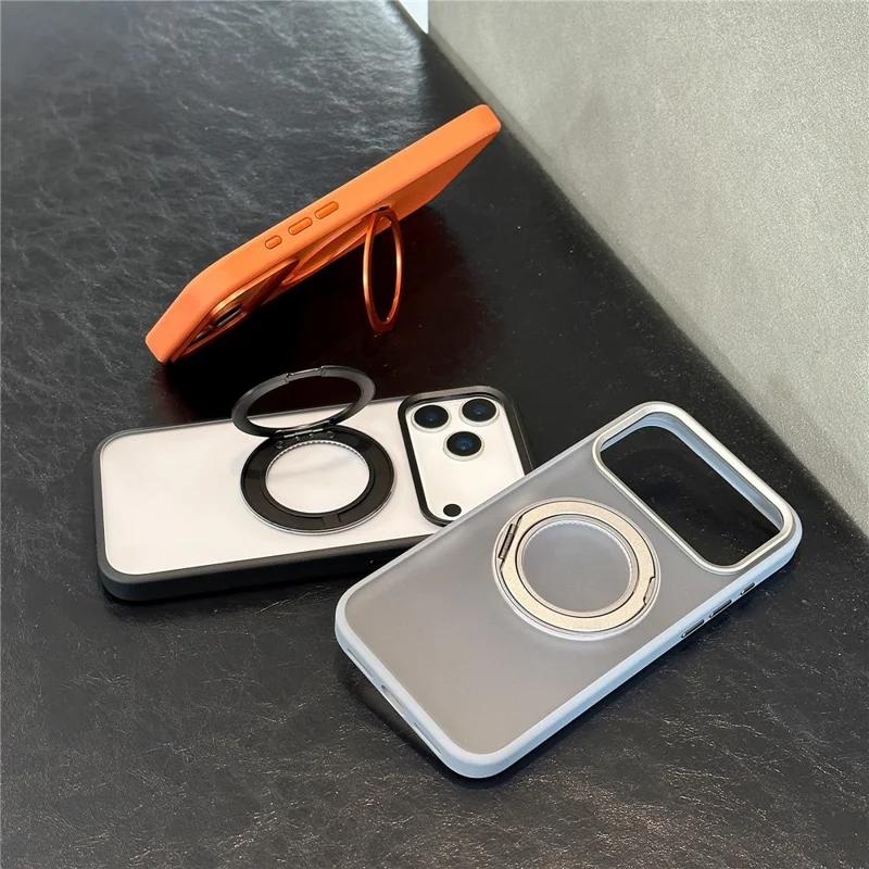 For iPhone 17 Pro Kickstand Matte Case Compatible with MagSafe Silicone Acrylic PC Phone Shell with Screen Film - Orange