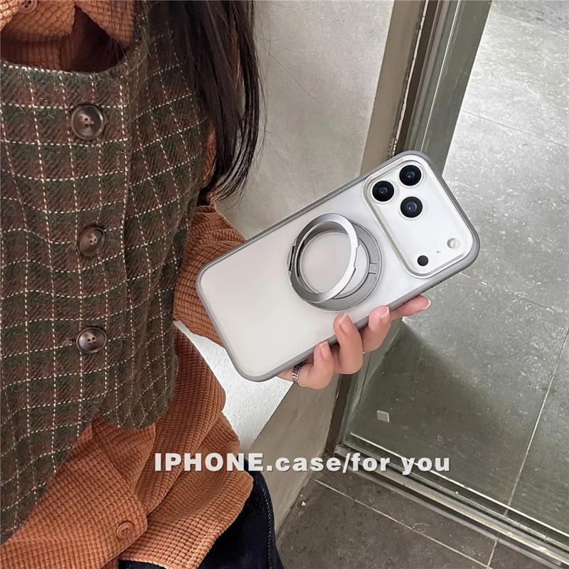 For iPhone 17 Pro Kickstand Matte Case Compatible with MagSafe Silicone Acrylic PC Phone Shell with Screen Film - Orange