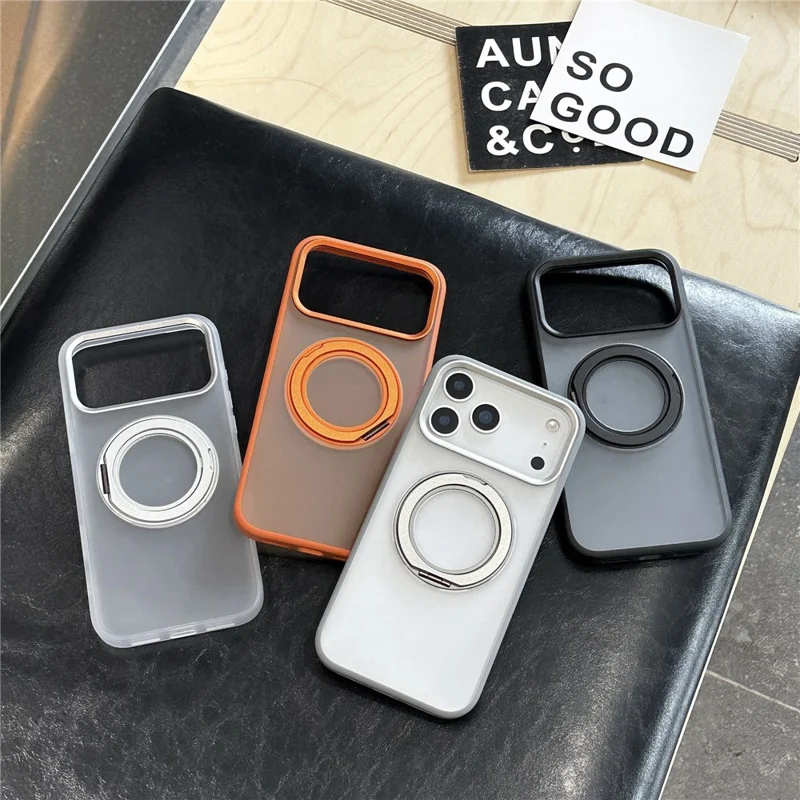 For iPhone 17 Pro Kickstand Matte Case Compatible with MagSafe Silicone Acrylic PC Phone Shell with Screen Film - Orange