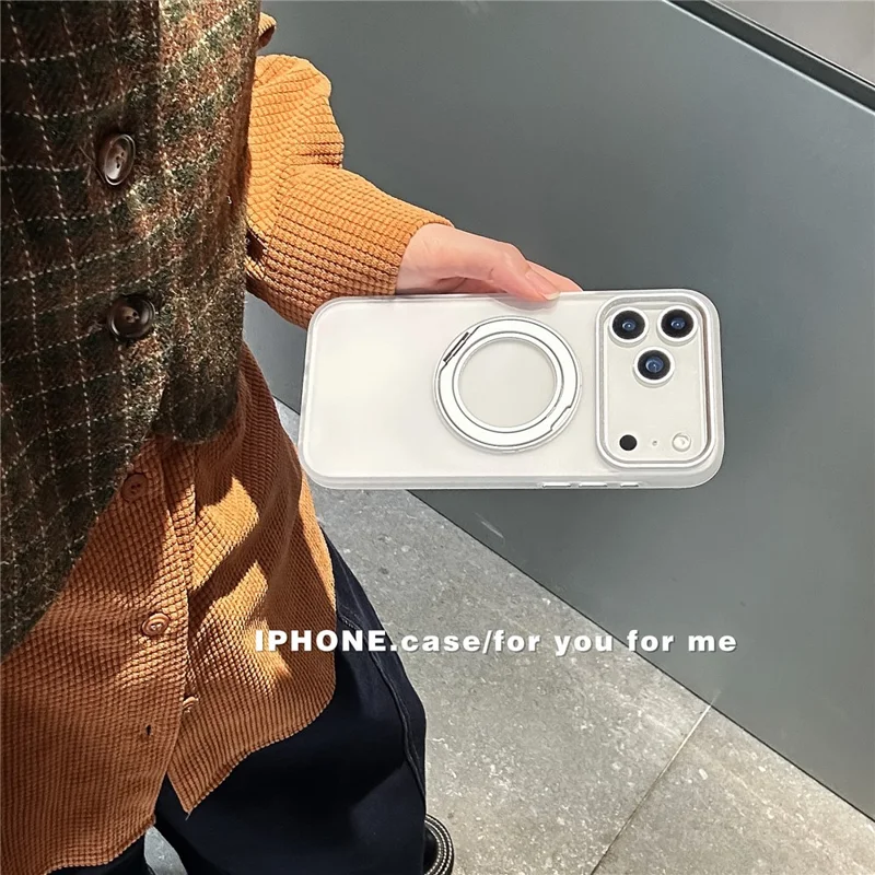 Capa com Suporte para iPhone 17 Pro Max Compatível com MagSafe, Capa de Silicone Acrílico PC Fosca com Película de Tela - Laranja