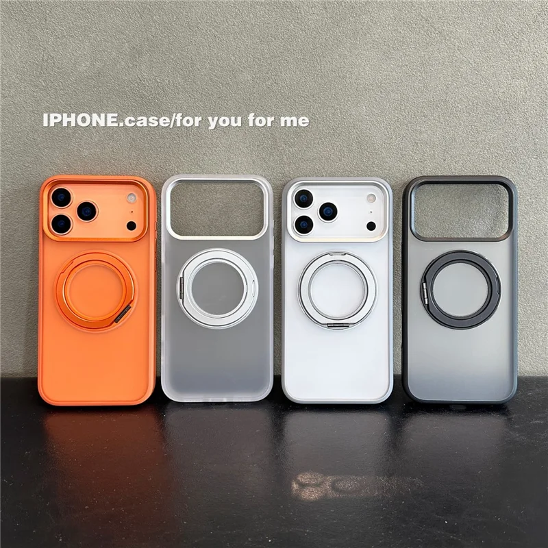 Capa com Suporte para iPhone 17 Pro Max Compatível com MagSafe, Capa de Silicone Acrílico PC Fosca com Película de Tela - Laranja