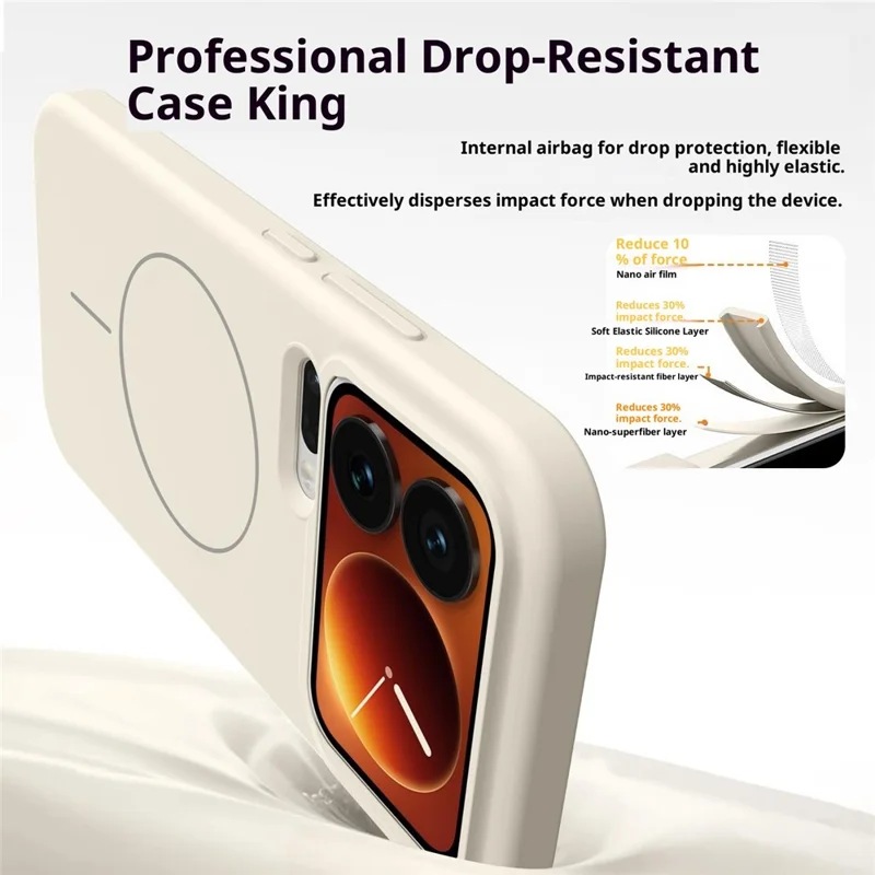 For Xiaomi 17 Pro Liquid Silicone Magnetic Case Shockproof Phone Cover with Screen Protector - Antique White