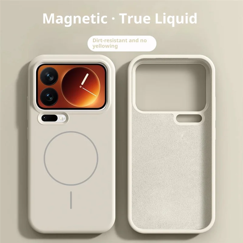 For Xiaomi 17 Pro Liquid Silicone Magnetic Case Shockproof Phone Cover with Screen Protector - Antique White