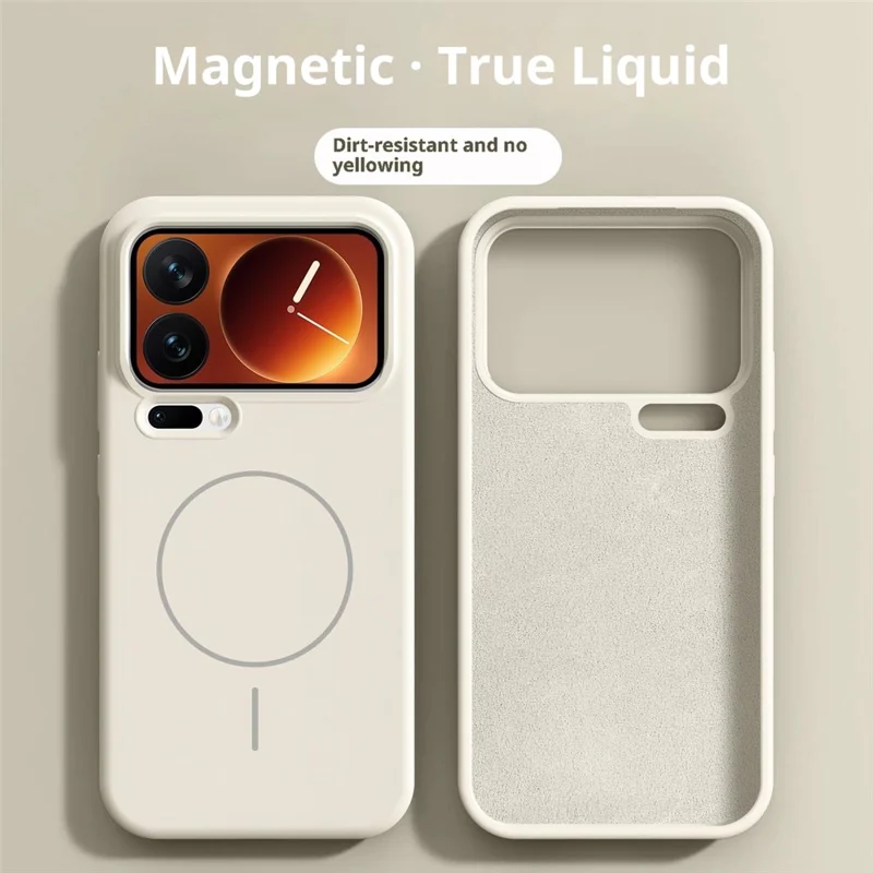 For Xiaomi 17 Pro Max Liquid Silicone Case Magnetic Case Shockproof Phone Cover with Screen Protector - Antique White