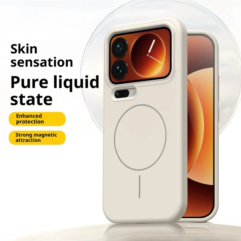 For Xiaomi 17 Pro Max Liquid Silicone Case Magnetic Case Shockproof Phone Cover with Screen Protector - Antique White