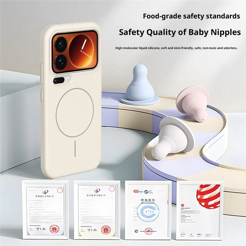 For Xiaomi 17 Pro Max Liquid Silicone Case Magnetic Case Shockproof Phone Cover with Screen Protector - Antique White