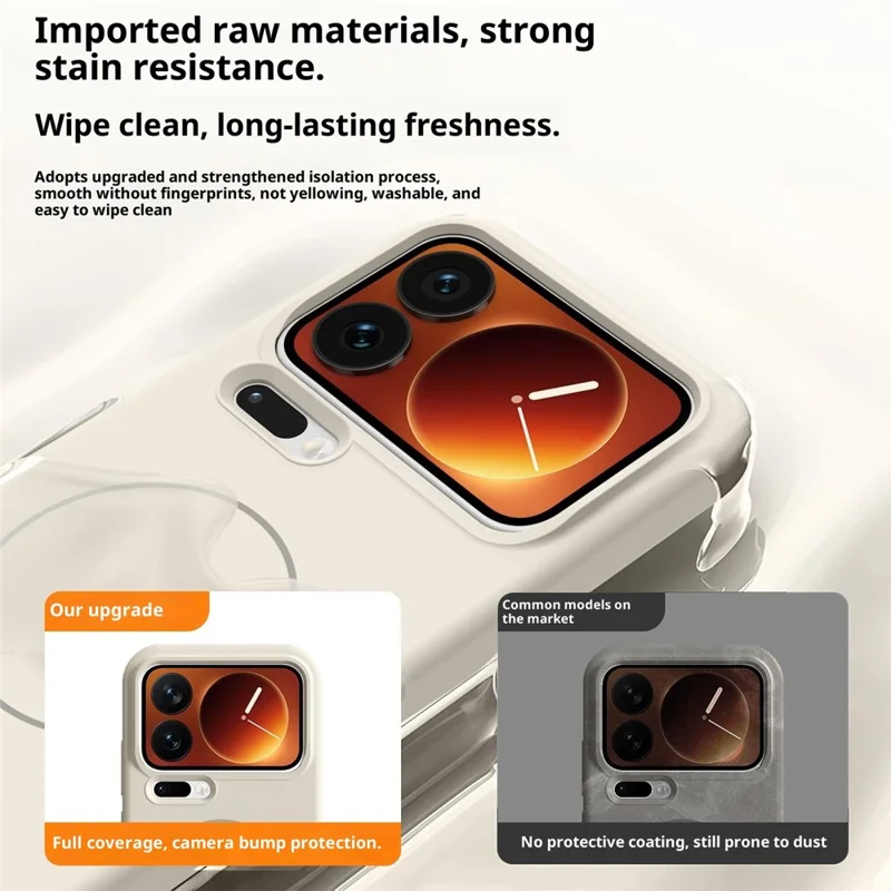 For Xiaomi 17 Pro Max Liquid Silicone Case Magnetic Case Shockproof Phone Cover with Screen Protector - Antique White