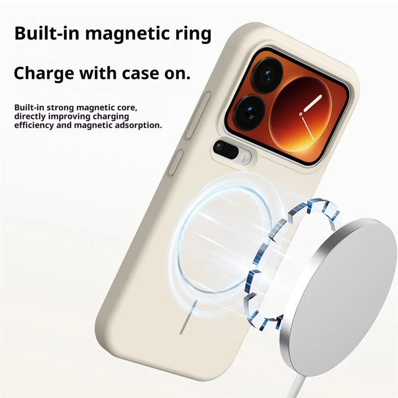 For Xiaomi 17 Pro Max Liquid Silicone Case Magnetic Case Shockproof Phone Cover with Screen Protector - Antique White