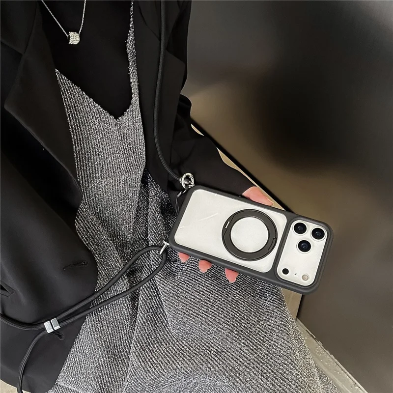 Чехол-подставка для iPhone 17 Pro Max с ремешком / Совместимый с MagSafe чехол из ТПУ и акрила для телефона - Черный