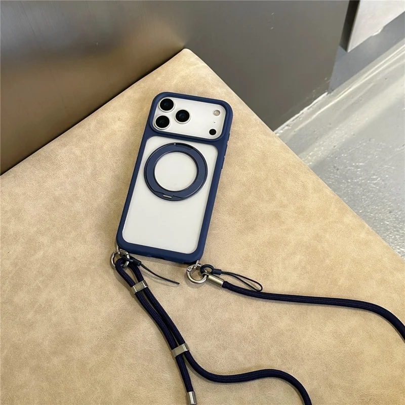 Чехол-подставка для iPhone 17 Pro Max с ремешком / Совместимый с MagSafe чехол из ТПУ и акрила для телефона - Черный