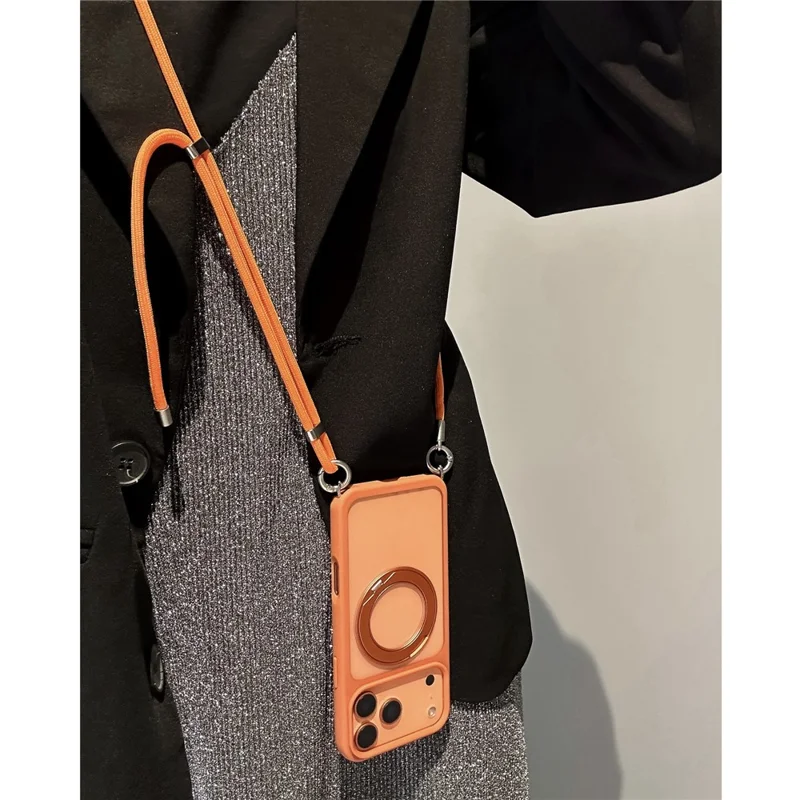 Чехол-подставка для iPhone 17 Pro Max с ремешком / Совместимый с MagSafe чехол из ТПУ и акрила для телефона - Черный