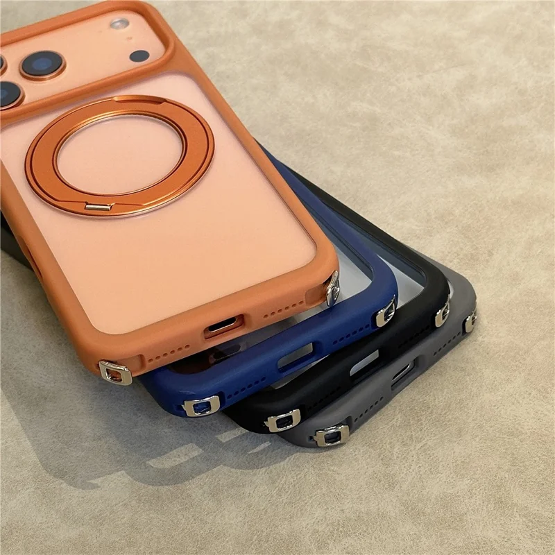 For iPhone 17 Pro Kickstand Case with Strap / Screen Film Compatible with MagSafe TPU Acrylic PC Phone Cover - Black