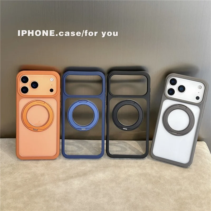 For iPhone 17 Pro Kickstand Case with Strap / Screen Film Compatible with MagSafe TPU Acrylic PC Phone Cover - Black