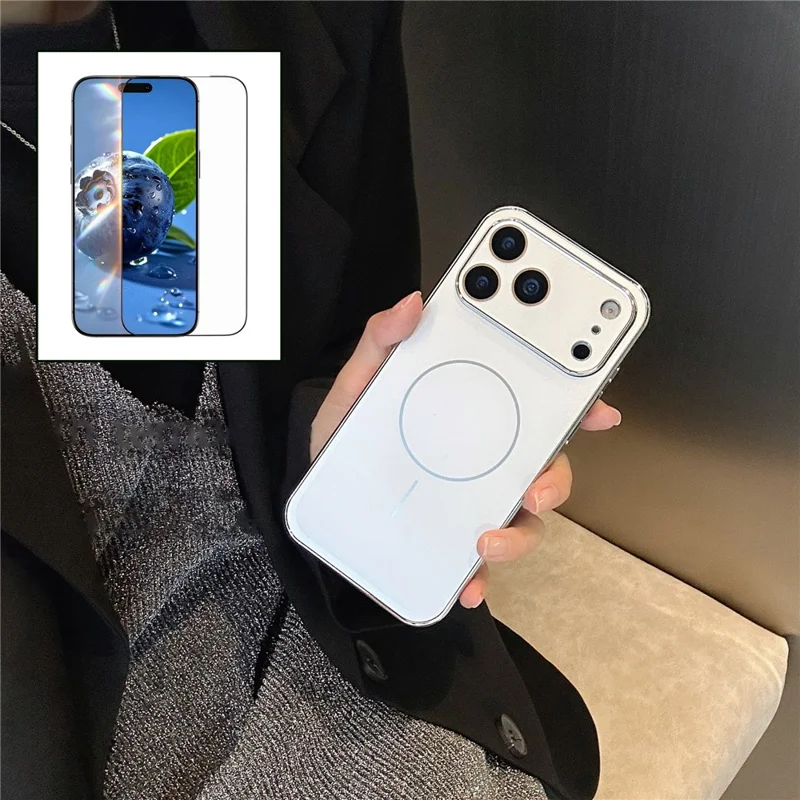 Capa Fosca Compatível com iPhone 17 Pro com MagSafe Capa de Telefone de PC Acrílico com Película de Tela - Branco