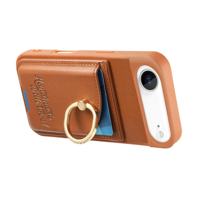 For iPhone Air Case Card Holder Rhinestone Ring Holder Kickstand Leather Back Phone Cover - Brown