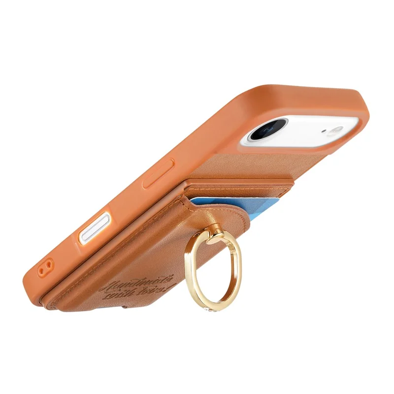 For iPhone Air Case Card Holder Rhinestone Ring Holder Kickstand Leather Back Phone Cover - Brown