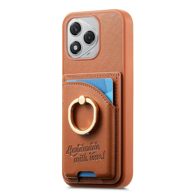 For Honor 400 Lite 5G Case Card Holder Rhinestone Ring Holder Kickstand Leather Back Phone Cover - Brown