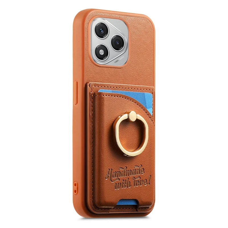 For Honor 400 Lite 5G Case Card Holder Rhinestone Ring Holder Kickstand Leather Back Phone Cover - Brown