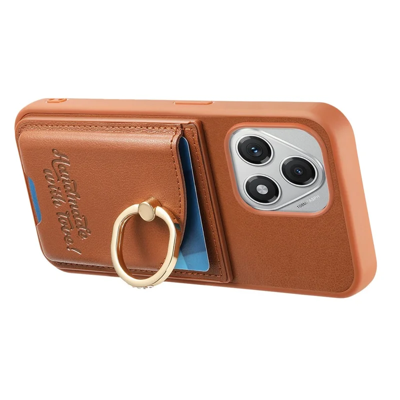 For Honor 400 Lite 5G Case Card Holder Rhinestone Ring Holder Kickstand Leather Back Phone Cover - Brown