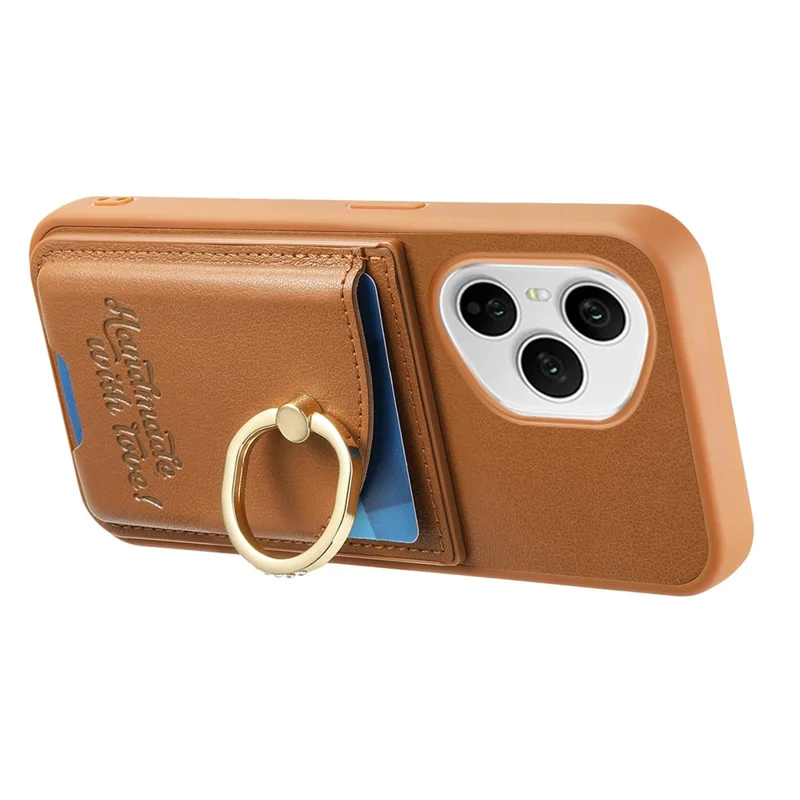 Für Honor 400 Pro 5G (Global) Kartenetui Rhinestone-Ringhalter Ständer Lederrückseite Handyhülle - Braun