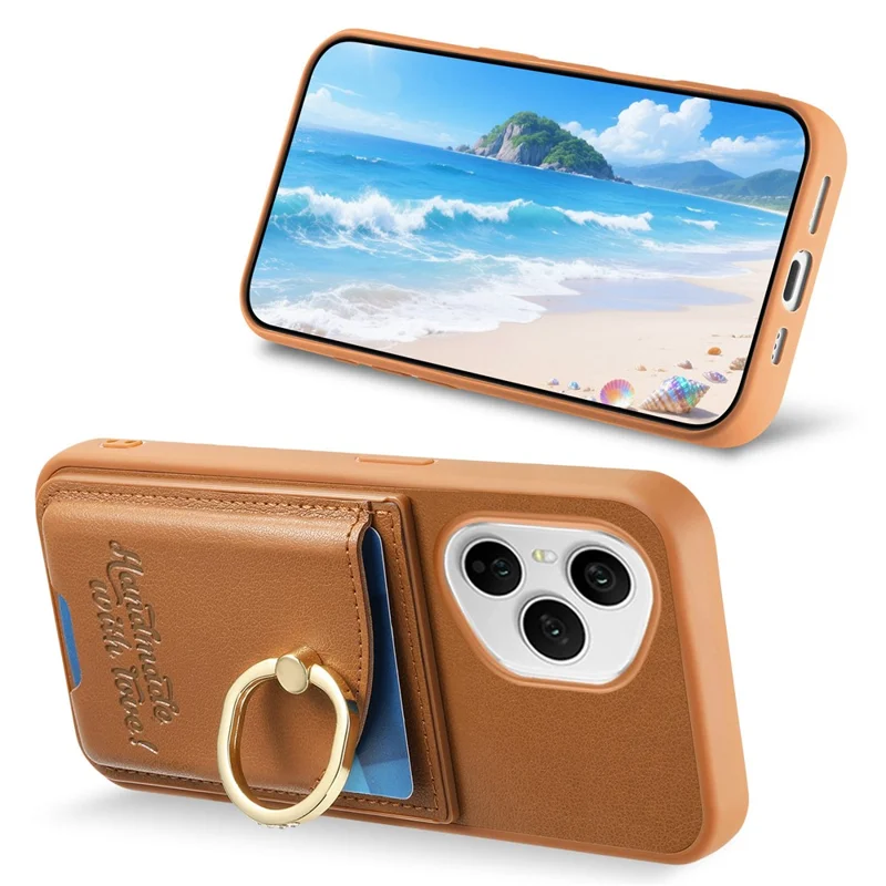 Für Honor 400 Pro 5G (Global) Kartenetui Rhinestone-Ringhalter Ständer Lederrückseite Handyhülle - Braun